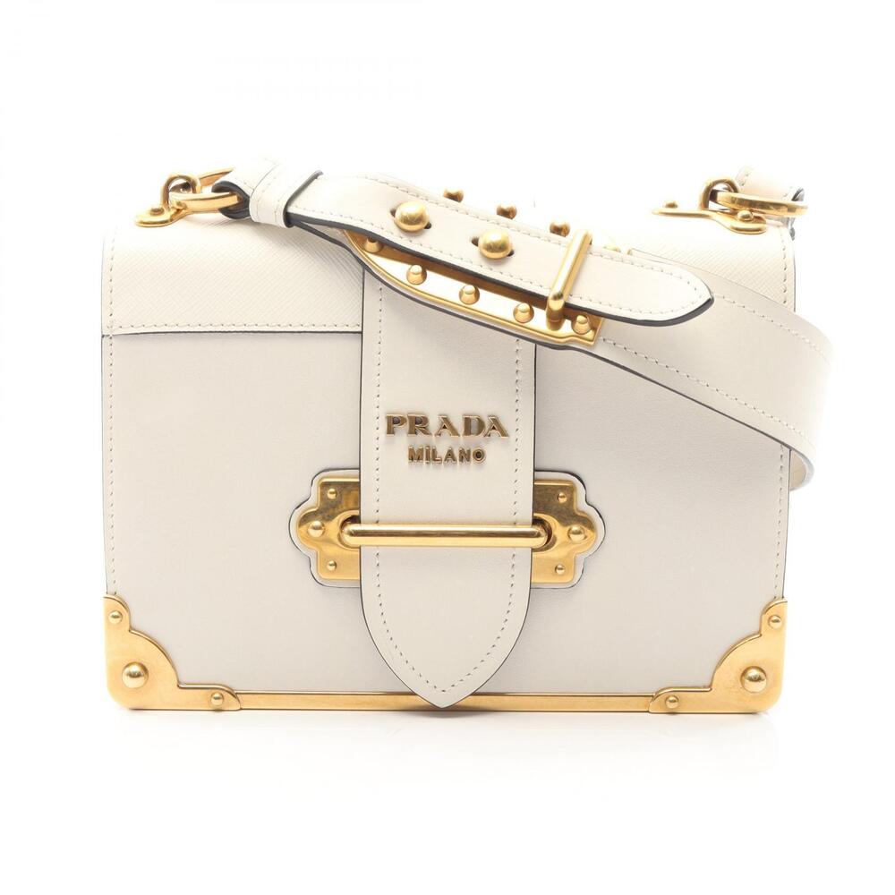 Prada Cahier Shoulder Bag Leather Saffiano White